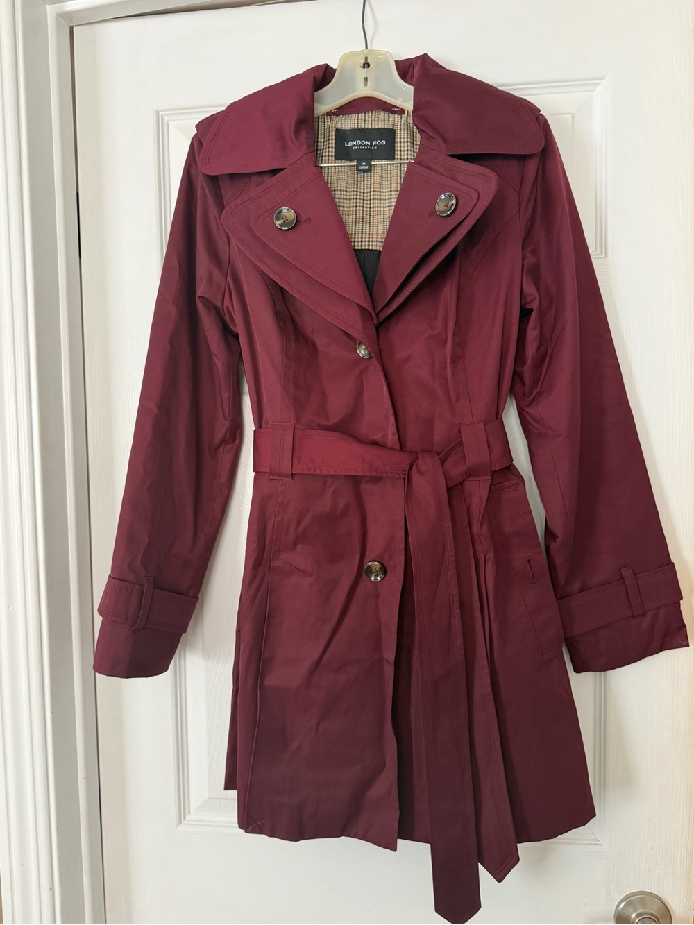 London Fog Burgundy/Maroon Trench Coat with Waist Tie